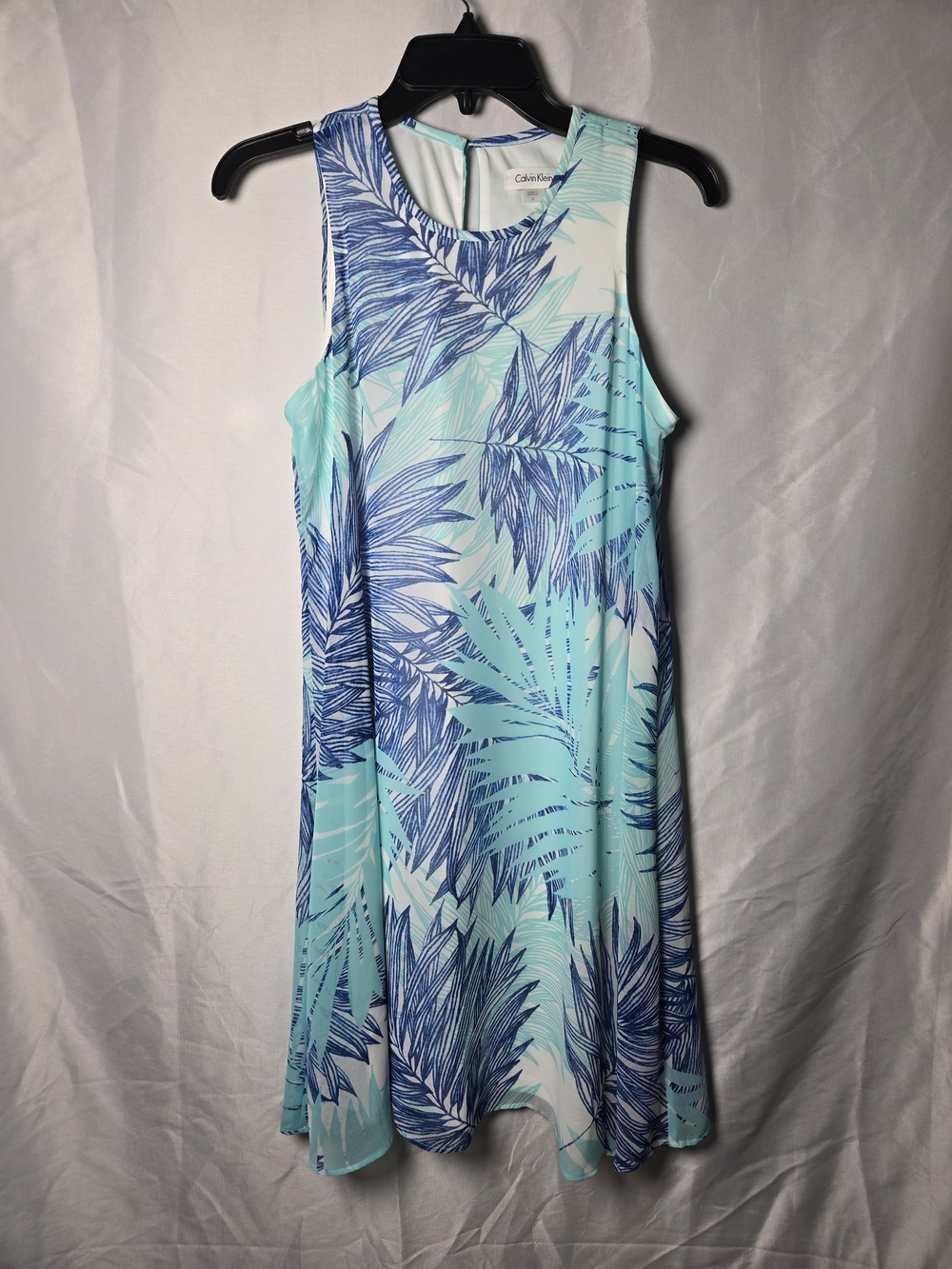 Calvin Klein Aqua & Navy Palm-Print Midi Dress